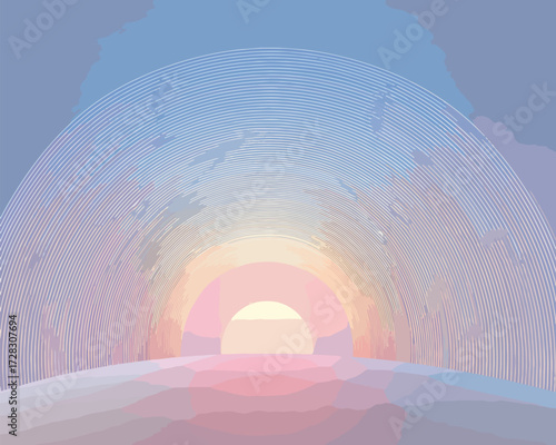 柔らかな色彩が織りなす、幻想的な光のトンネルを抜ける希望の旅路。