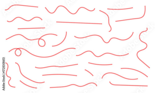 Hand drawn curve dotted line, Spiral dotted line hand drawn, Dotted lines path on white background. Path travel dotted line trip dashed trace destination track plan and silhouette, travelling symbol. 