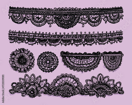 繊細なレースの装飾模様のベクターイラストレーション、デザイン要素として活用可能