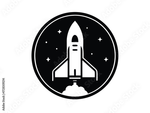space shuttle vector icon in bold style on black color and white background.