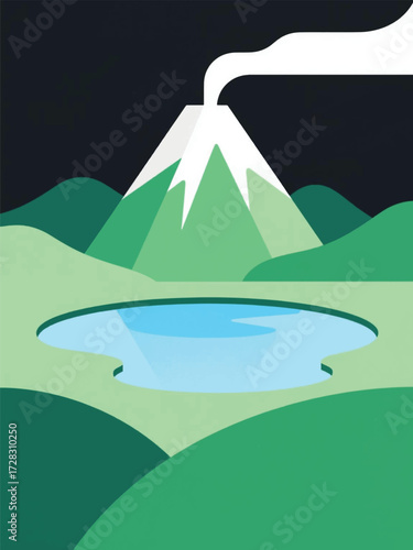 Lake In The Mountain Illustrator Artwork Design Template Poster