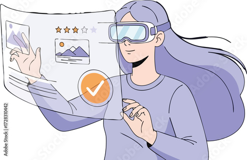 Woman using virtual reality glasses isolated on white background