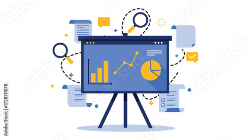 Analytics board with charts and reports for business tracking and evaluation