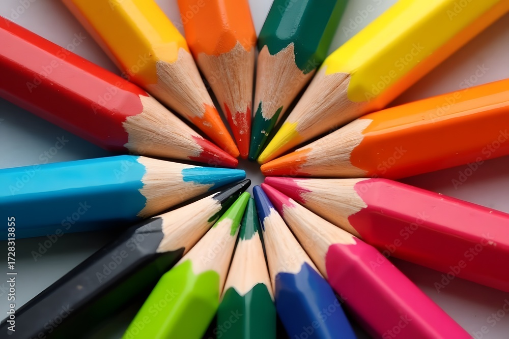 Fototapeta premium A collection of colorful pencils arranged in a spiral pattern. 