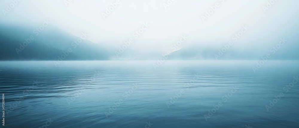 Naklejka premium Misty lake scene, soft blue tones
