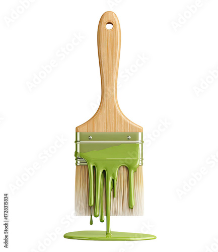 A paintbrush dripping with green paint