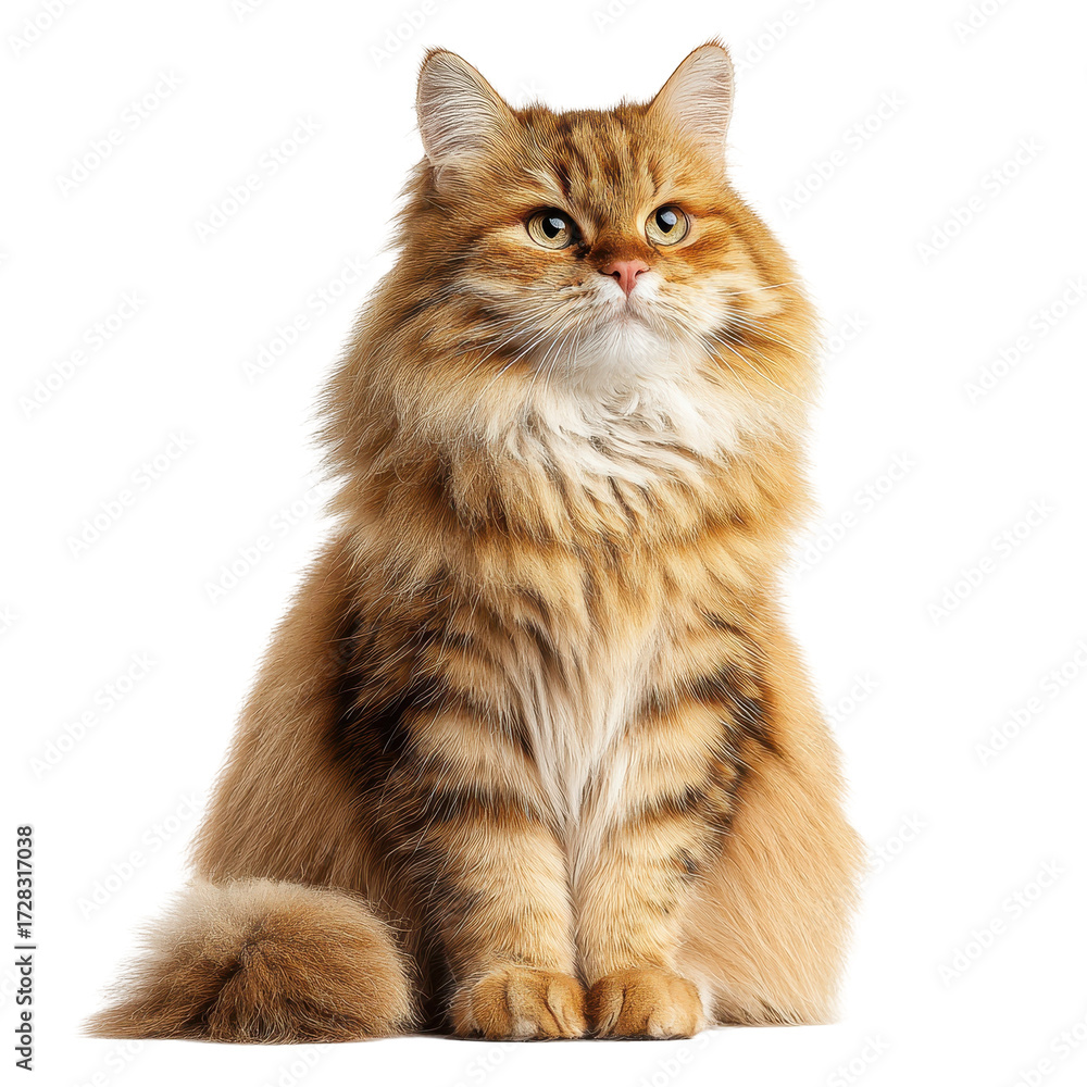 Obraz premium Majestic Longhaired Ginger Cat Sitting Pretty isolated on a white background