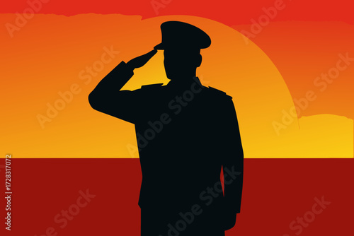 Soldier Saluting Sunset _  Silhouette of a soldier saluting with a sunset gradient background