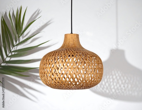 Light fixture with natural wood weave