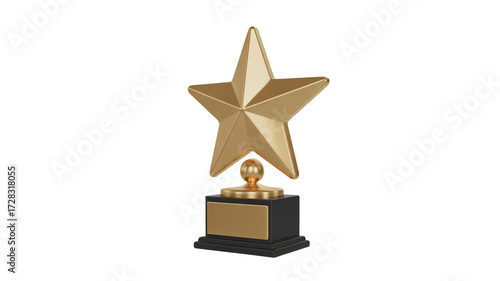 Golden star award trophy on black base with blank plate

