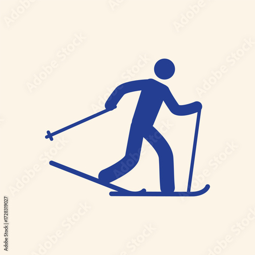 Dynamic blue skier in motion, capturing the thrill and energy of winter sports on a clean, modern background.