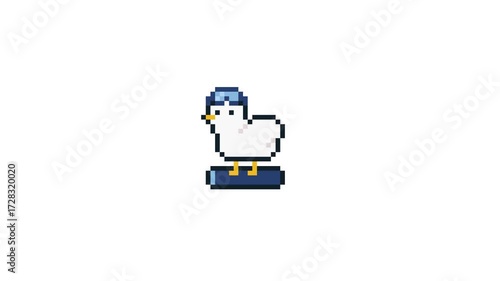 8-bit pixel art duck snowboard. winter sports animation. looped animation 4k 30fps