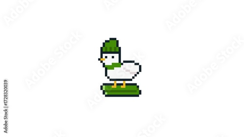 8-bit pixel art duck ski. winter sports animation. looped animation 4k 30fps