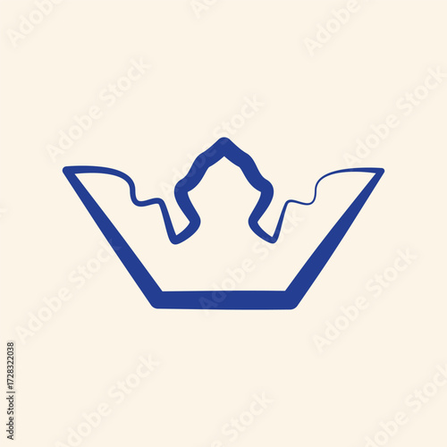 Modern minimalist blue crown drawing symbolizing royalty, leadership, success, and achievement on a soft cream background