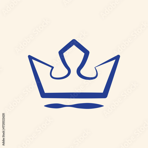 Modern minimalist blue crown drawing symbolizing royalty, leadership, success, and achievement on a soft cream background