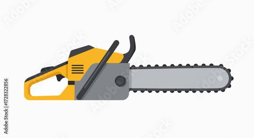 Vibrant Yellow Chainsaw Power Tool Flat Vector Illustration for Woodcutting and Outdoor Work