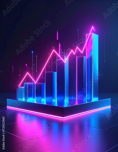A vibrant neon-colored graph displaying fluctuating data trends, featuring bright pink, green, and blue lines against a dark background for high contrast.