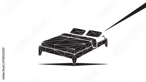 Stylish black and white minimalist polygonal bed design, ideal for interior design projects or modern bedroom concepts, perfect for adding a touch of contemporary elegance to any space