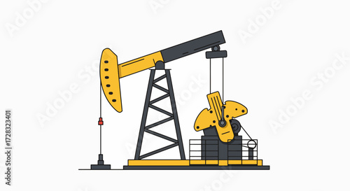 Industrial Oil Pumpjack: Flat Vector Illustration of Energy Extraction & Petroleum Production