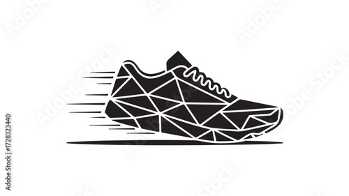 Dynamic abstract running shoe silhouette symbolizing speed, agility, and modern athletic performance with a striking geometric design and motion blur effect