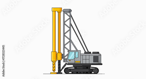 Industrial Crawler Foundation Drill Rig Vector Illustration