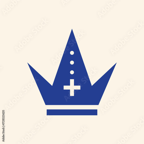 Modern blue crown emblem with white cross and dots symbolizing leadership, victory, and faith in a clean, professional design