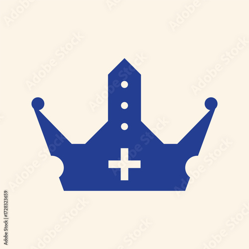Modern blue crown emblem with white cross and dots symbolizing leadership, victory, and faith in a clean, professional design
