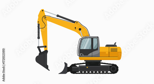 Bright Yellow Hydraulic Excavator Vector Art for Earthmoving & Construction Projects