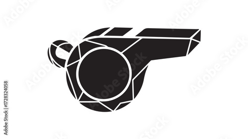 Sleek modern black whistle silhouette symbolizing authority, decision, or a sharp call to action, perfect for sports, business, or legal contexts