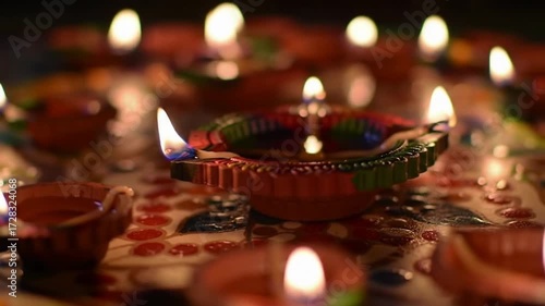 Festive Diya Lights Illuminating a Colorful Celebration.