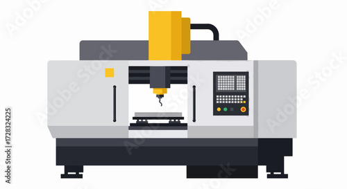 Illustration of a CNC milling machine with a yellow spindle and gray body.