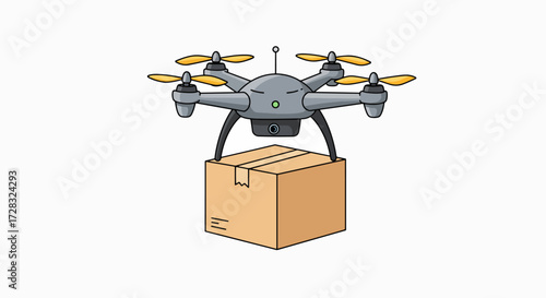 Drone carrying a package, illustration on white background.
