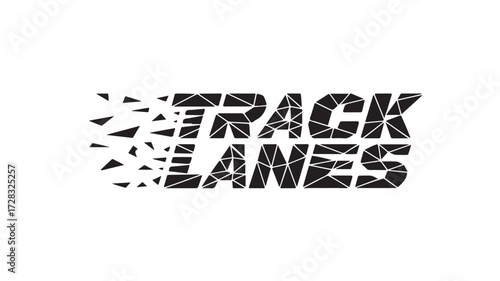Dynamic geometric text art TRACE GAMES shattering into abstract fragments creating a modern, energetic visual for sports events or gaming promotions