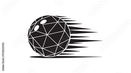 Dynamic bowling ball blasting forward with speed lines representing momentum and high energy for sports and gaming promotions