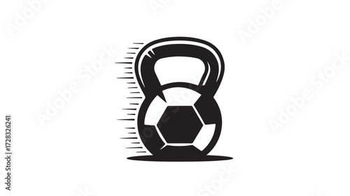 Dynamic kettlebell design merges with soccer ball graphic, symbolizing powerful athletic training and team sports energy for fitness and competition branding