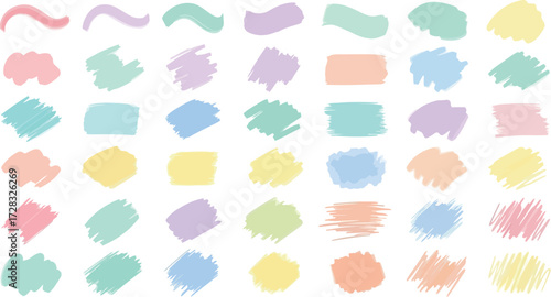Vector art of assortment of pastel colored brush strokes and scribbles