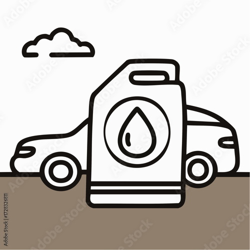 Car and gasoline can in outdoor setting with cloudy sky  