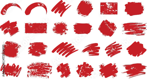 Vector art of collection of red brush stroke elements