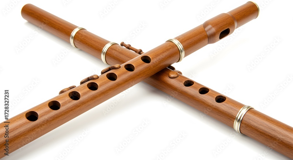 Naklejka premium Two wooden flutes crossed