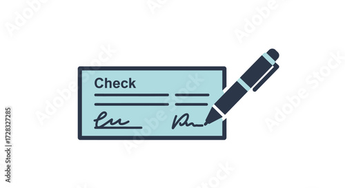 Blue check being signed with a black pen is perfect for business concepts, contracts, official documents, approvals, and verifying information.