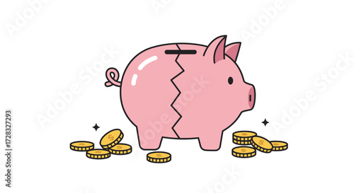 Pink piggy bank full of gold coins suitable for financial savings, investing, budgeting, banking, money concepts, and personal finance designs.