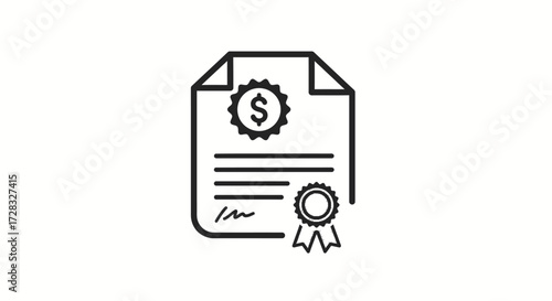 Contract certificate depicts a dollar sign and seal. Ideal for financial, business, legal, and agreement concepts. Official document design.