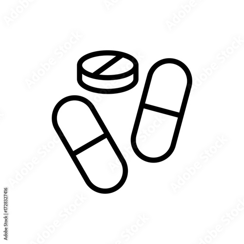 Pills icon symbol for apps and websites. capsule icon. Drug sign and symbol