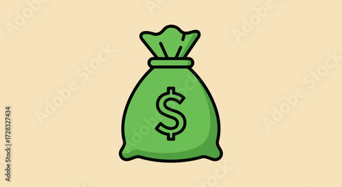 Green sack with a dollar sign is a symbol of wealth and financial success. Perfect for finance, budgeting, savings themed designs.