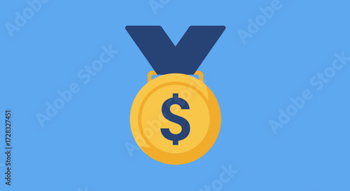 Gold medal with a dollar sign suitable for financethemed designs, business concepts, lucrative reward icons, financial success illustrations, wealth graphics.