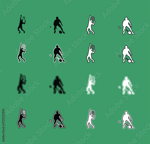 Collection of Tennis Sport Silhouettes serving forehand and backhand Perfect for sports graphics