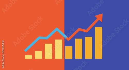 Ideal for business presentations, reports, and articles, showing growth progress visually with a trending graph, bars, and line combination.