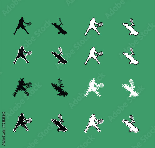 Collection of Tennis Sport Silhouettes serving forehand and backhand Perfect for sports graphics