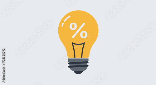 Lightbulb with a percentage symbol inside is perfect for illustrating concepts like savings, energy efficiency, and finance themes.