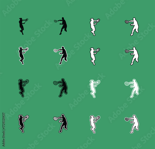 Collection of Tennis Sport Silhouettes serving forehand and backhand Perfect for sports graphics